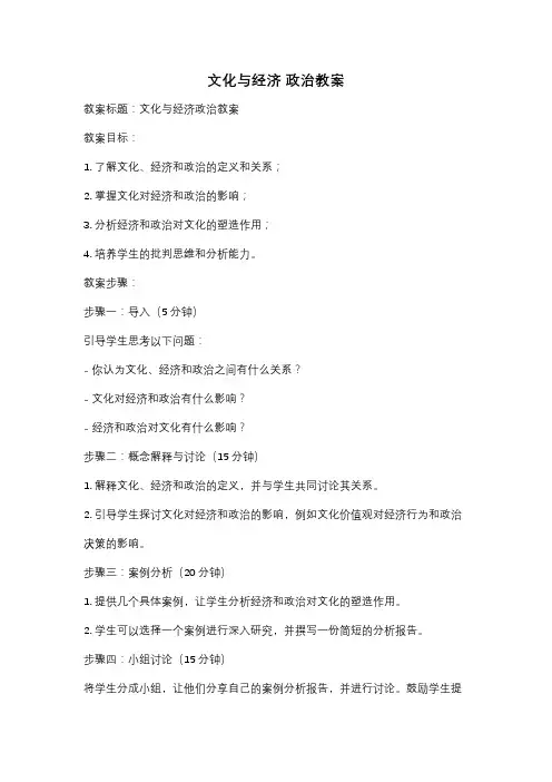 文化与经济 政治教案