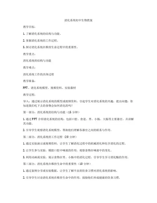 消化系统初中生物教案