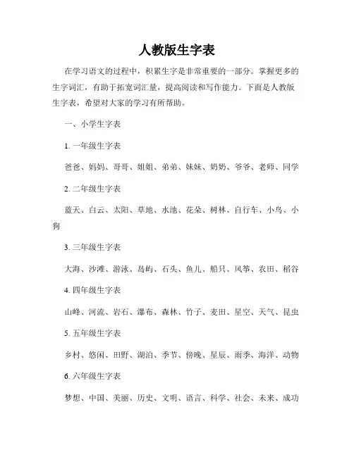 人教版生字表