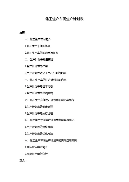 化工生产车间生产计划表