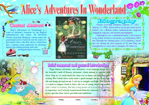 Alice’s Adventures In Wonderland英语电子小报外语双语手抄报模板I like English生活中的英语板报A4