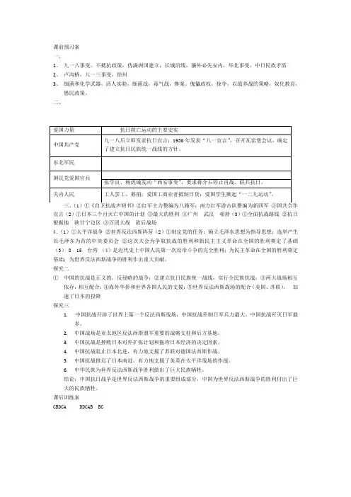 伟大的抗日战争学案答案