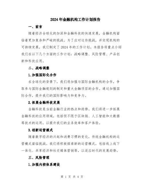 2024年金融机构工作计划报告