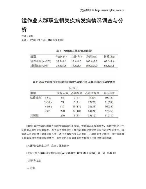 锰作业人群职业相关疾病发病情况调查与分析