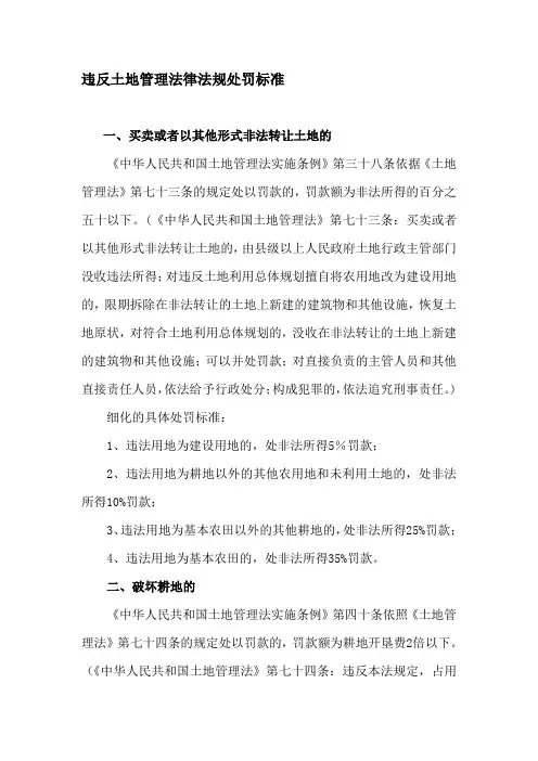 违反土地管理法律法规处罚标准