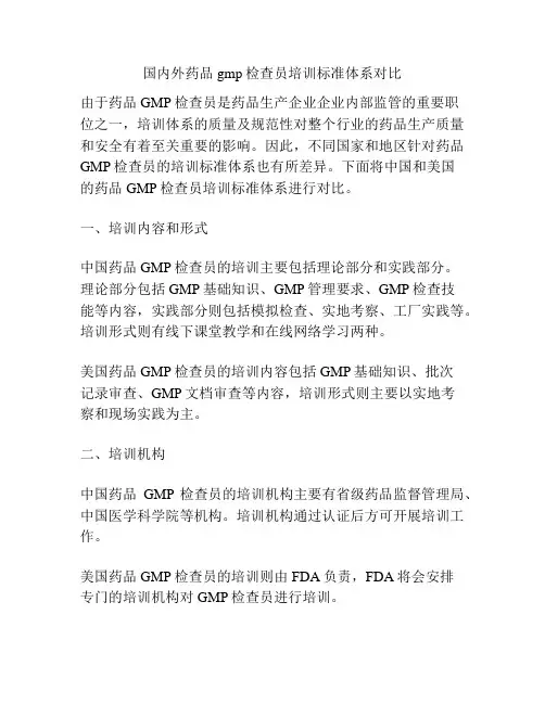 国内外药品gmp检查员培训标准体系对比