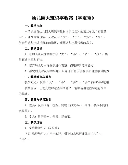 幼儿园大班识字教案《字宝宝》
