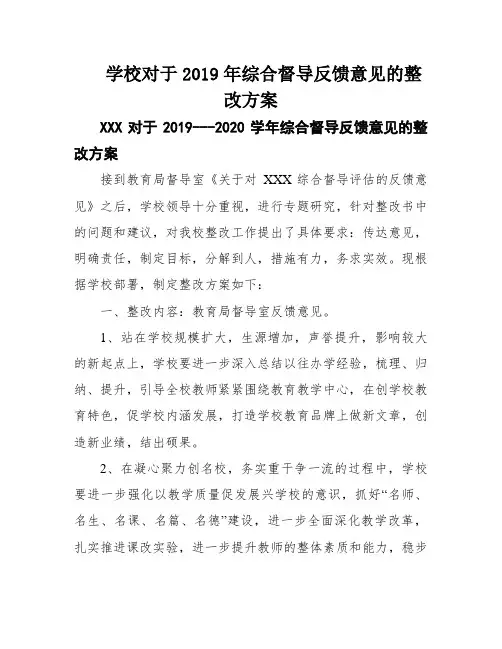 学校对于2019年综合督导反馈意见的整改方案