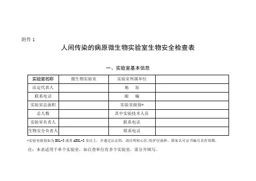 实验室生物安全专项检查表