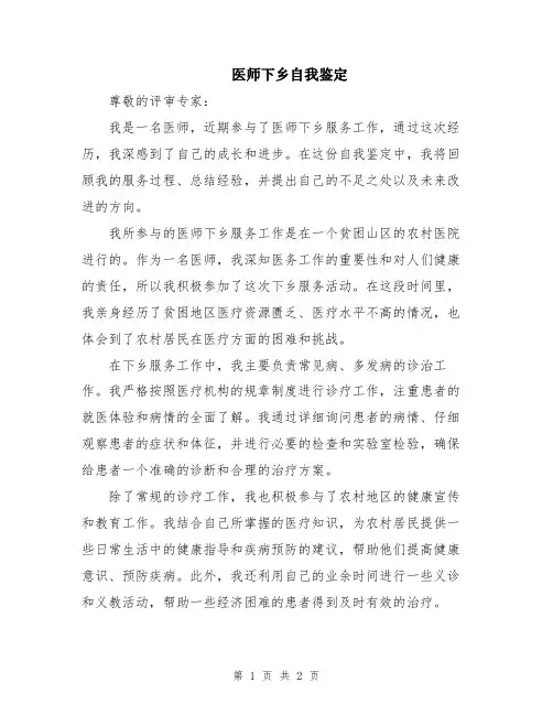 医师下乡自我鉴定