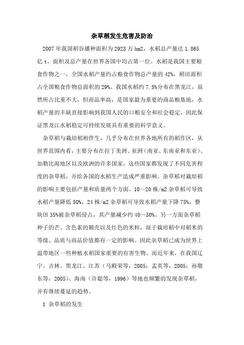 杂草稻发生危害及防治