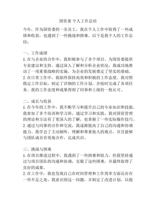 国资委 个人工作总结