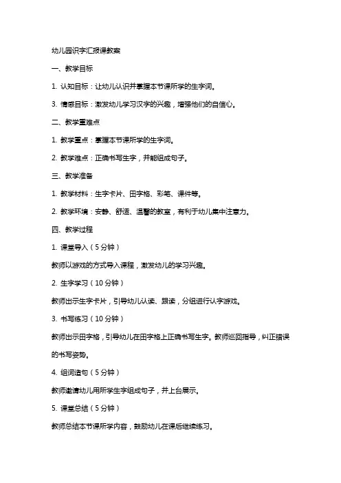 幼儿园识字汇报课教案