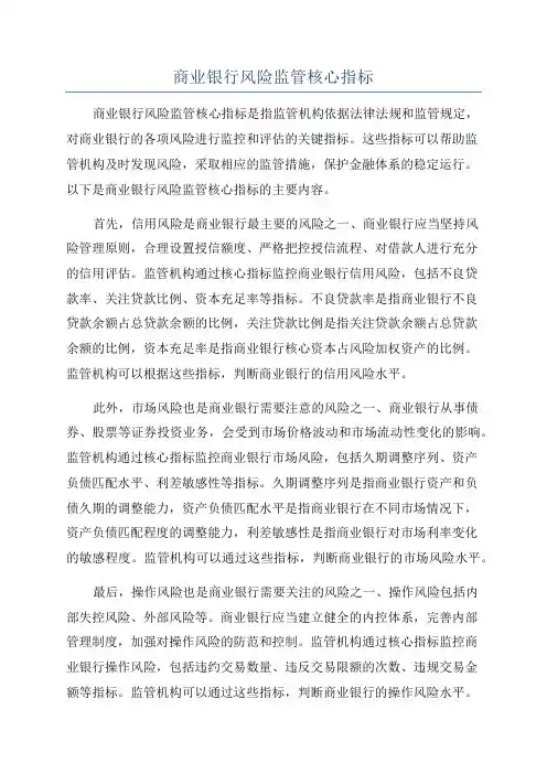 商业银行风险监管核心指标