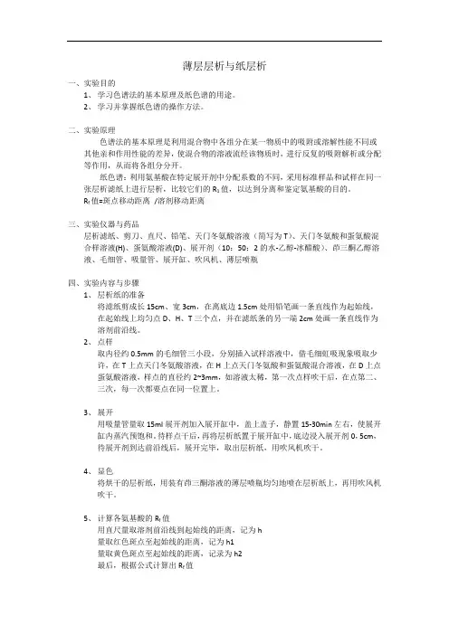 薄层层析与纸层析实验报告