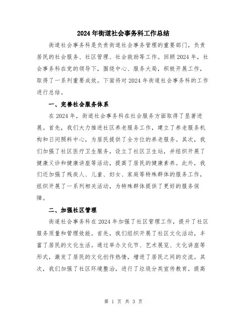 2024年街道社会事务科工作总结