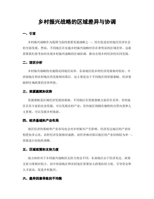 乡村振兴战略的区域差异与协调