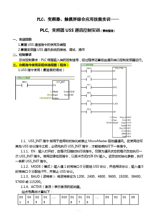西门子PLC与变频器USS通讯控制实训(连线方法和详细程序)