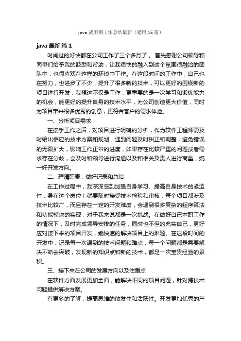 java试用期工作总结最新（通用16篇）
