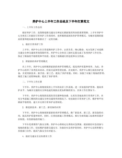 养护中心上半年工作总结及下半年打算范文