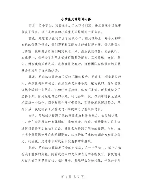 小学生足球培训心得
