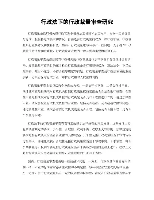 行政法下的行政裁量审查研究