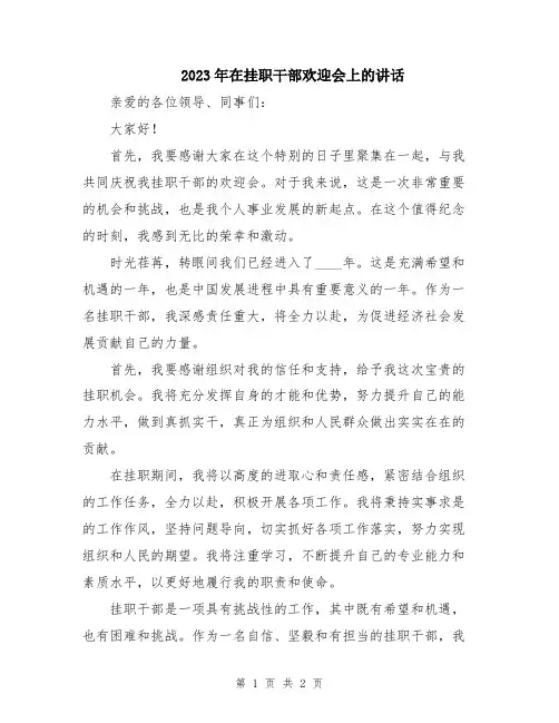 2023年在挂职干部欢迎会上的讲话