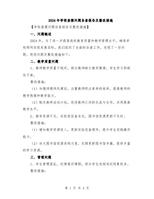 2024年学校查摆问题自查报告及整改措施