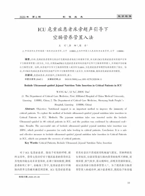 ICU危重症患者床旁超声引导下空肠营养管置入法