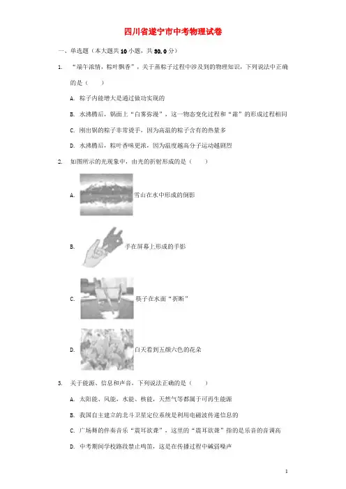 四川省遂宁市中考物理真题试题(含解析)