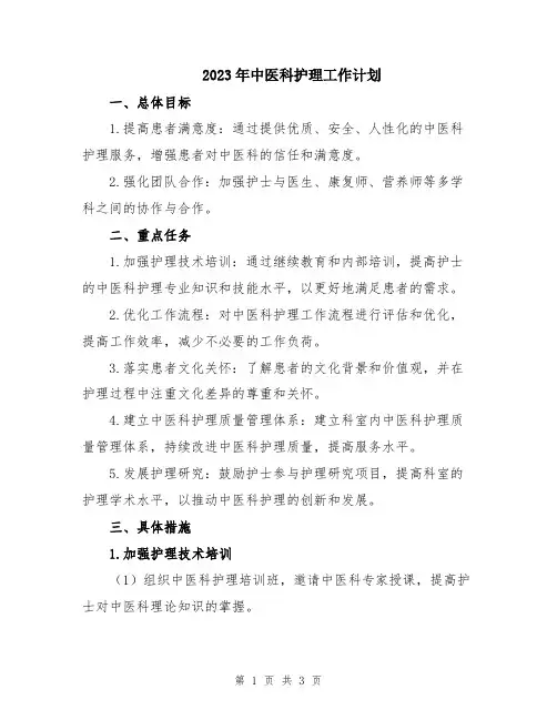 2023年中医科护理工作计划