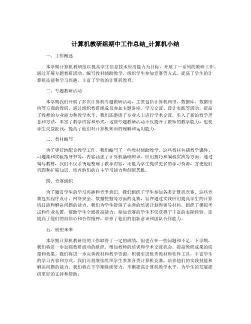计算机教研组期中工作总结_计算机小结