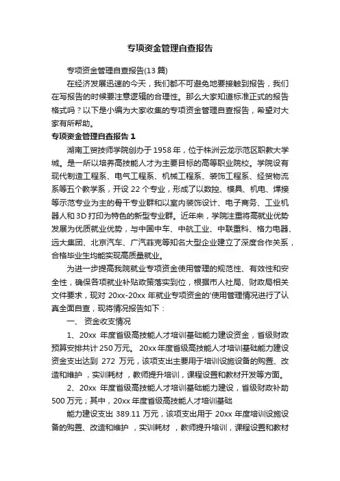 专项资金管理自查报告