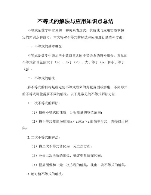 不等式的解法与应用知识点总结