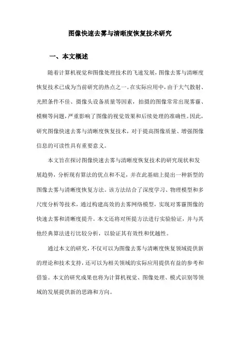 图像快速去雾与清晰度恢复技术研究