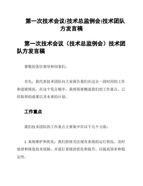 第一次技术会议(技术总监例会)技术团队方发言稿