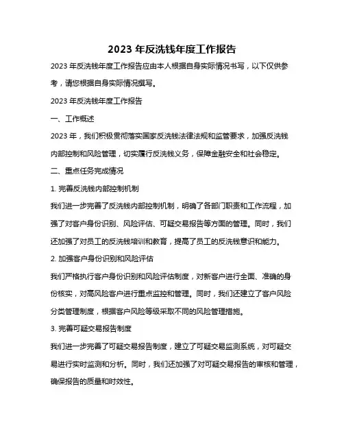 2023年反洗钱年度工作报告