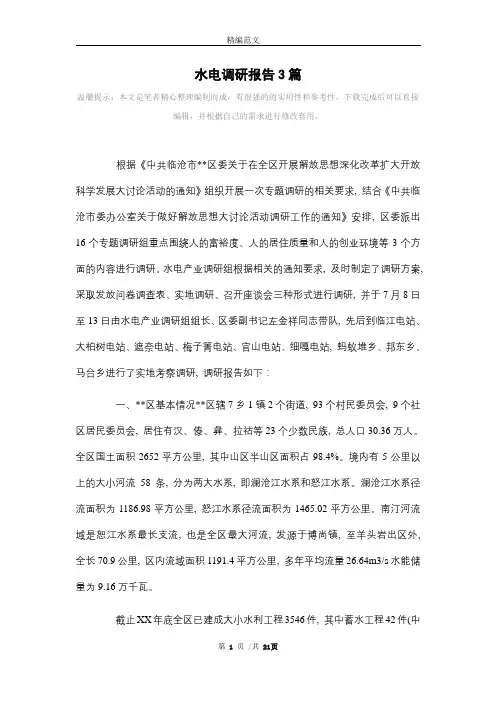 水电调研报告3篇范文
