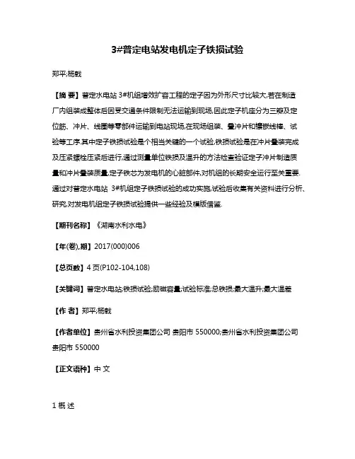 3#普定电站发电机定子铁损试验