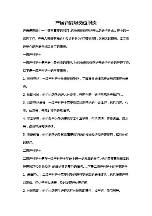 产房各能级岗位职责