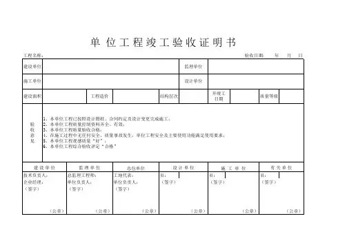 单位工程竣工验收证明书