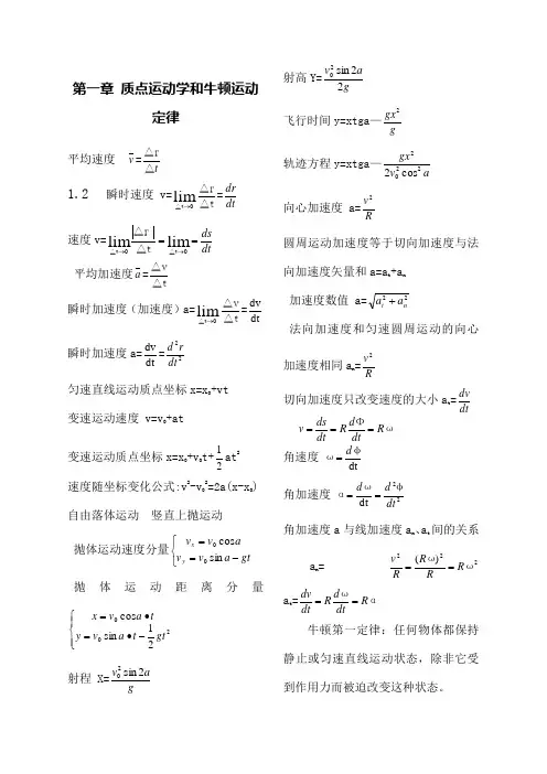 大学物理公式总结归纳全