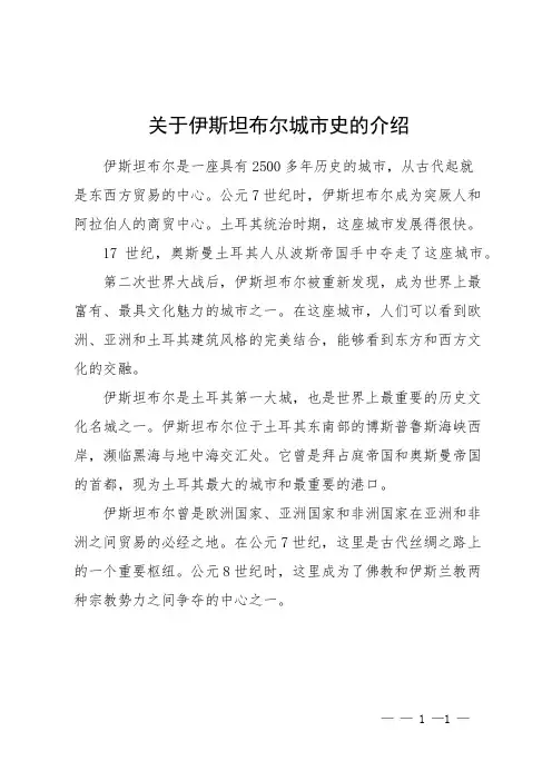 关于伊斯坦布尔城市史的介绍