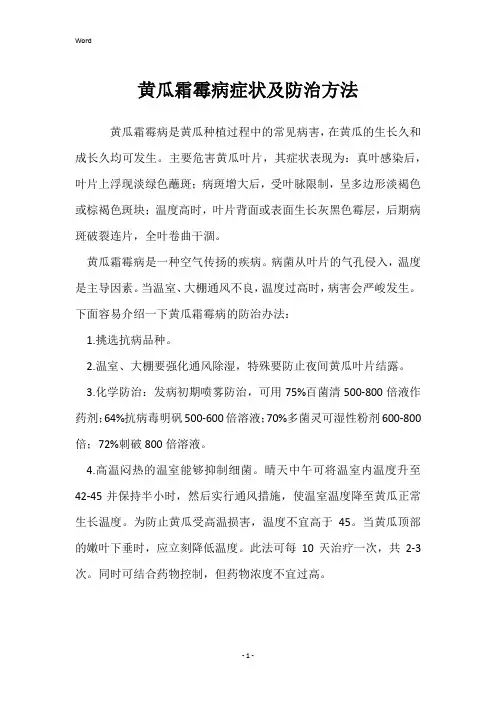 黄瓜霜霉病症状及防治方法