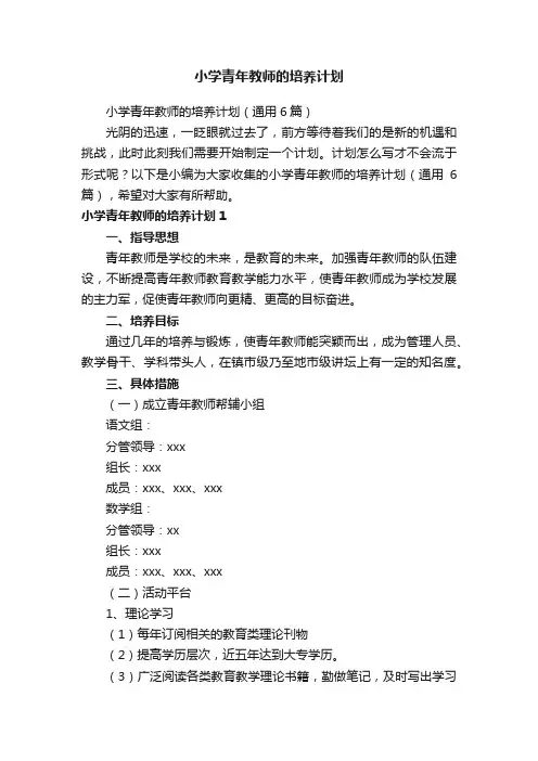 小学青年教师的培养计划