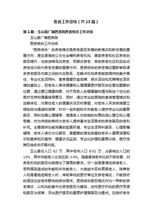 医养工作总结（共13篇）