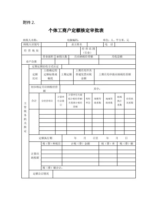 个体工商户定额核定审批表