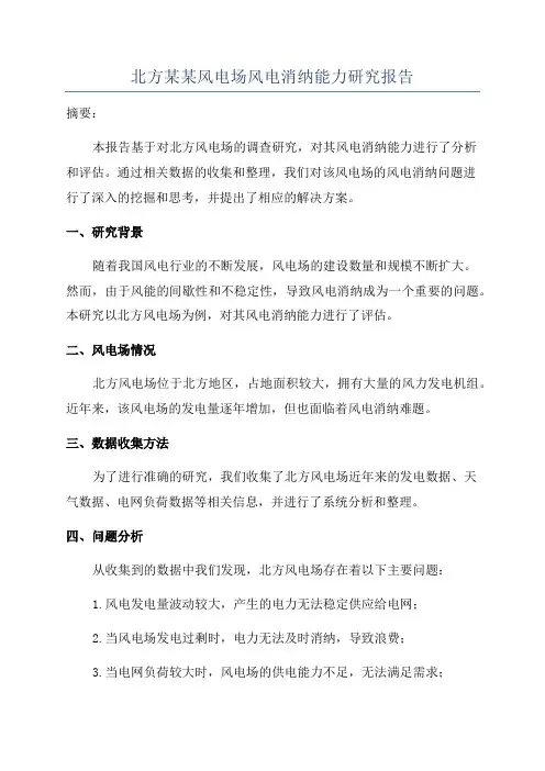 北方某某风电场风电消纳能力研究报告
