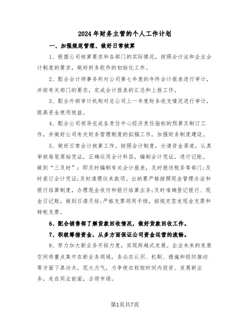 2024年财务主管的个人工作计划(3篇)