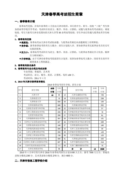 天津春季高考班招生简章